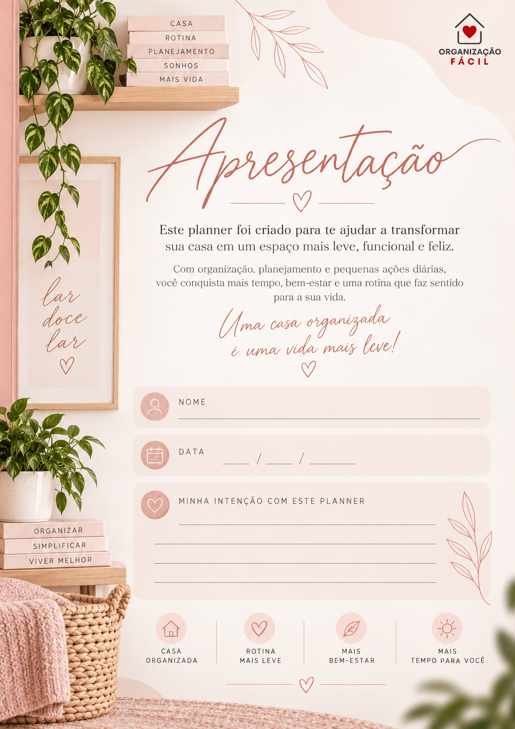 Página interna do Planner de Organização da Casa